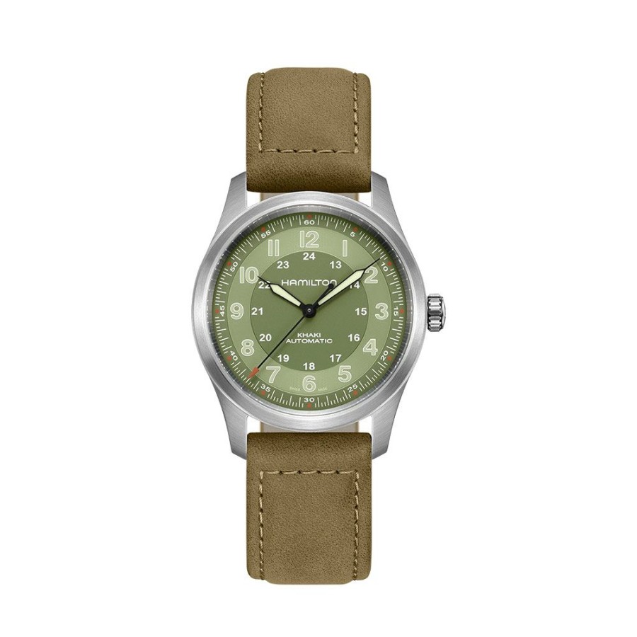 Orologi Hamilton Orologi Hamilton Uomo | Orologio Hamilton Khaki Field Titanium Auto Verde 38 Mm