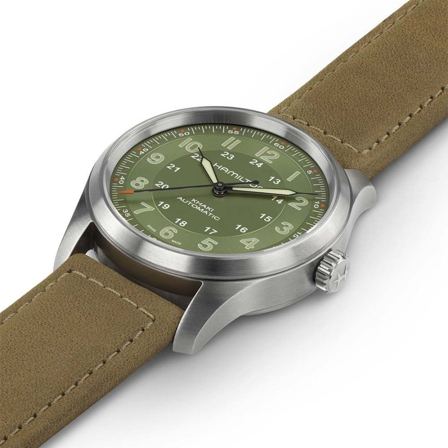 Orologi Hamilton Orologi Hamilton Uomo | Orologio Hamilton Khaki Field Titanium Auto Verde 38 Mm