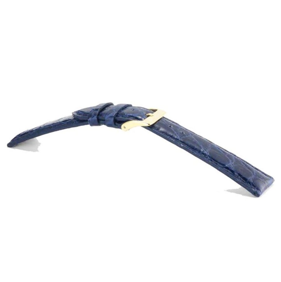 Orologi Campagnolo | Cinturino Semi Imbottito In Pelle Di Coccodrillo Colore Blu Larghezza Ansa 16 Mm