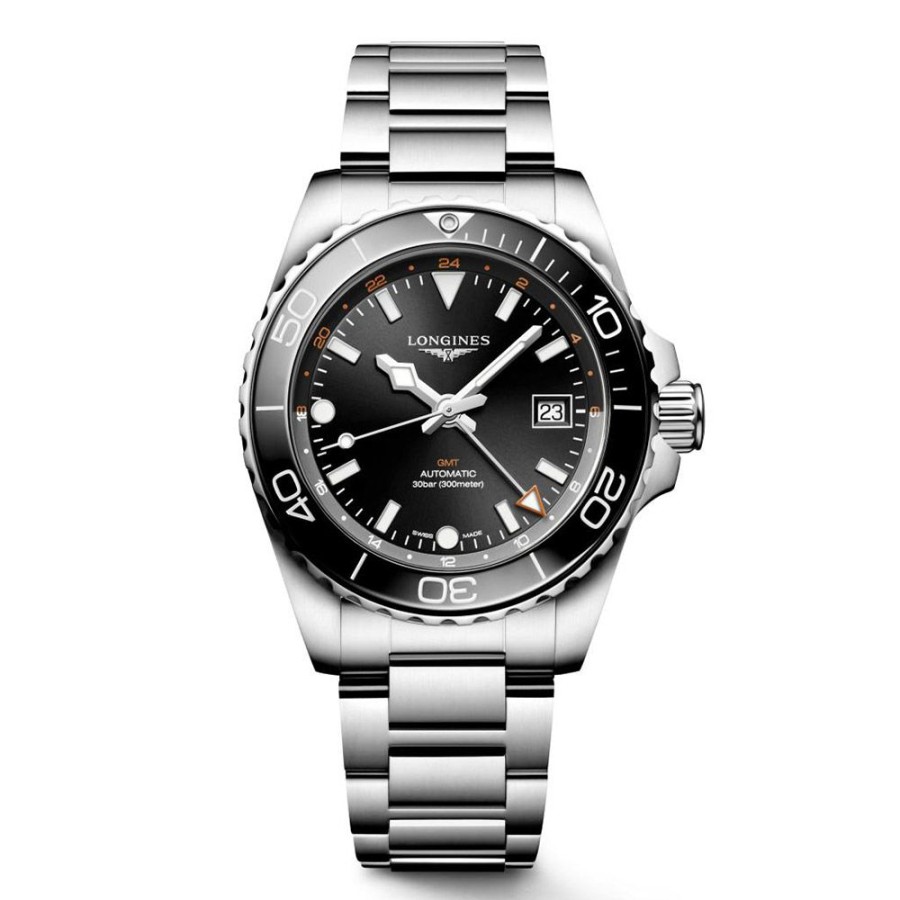 Orologi Longines Orologi Longines Uomo | Orologio Longines Hydroconquest Gmt Nero 41 Mm