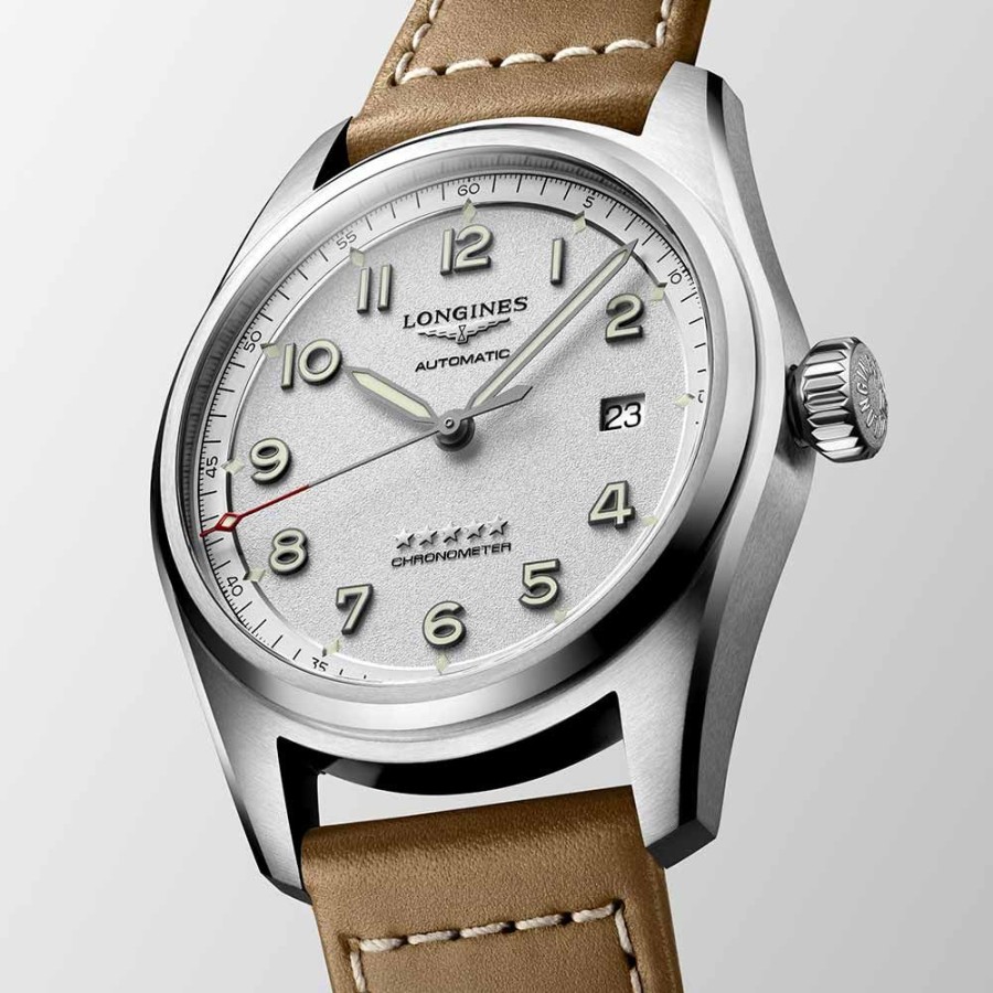 Orologi Longines Orologi Longines Uomo | Orologio Longines Spirit Automatico Argento Pelle Marrone 40 Mm