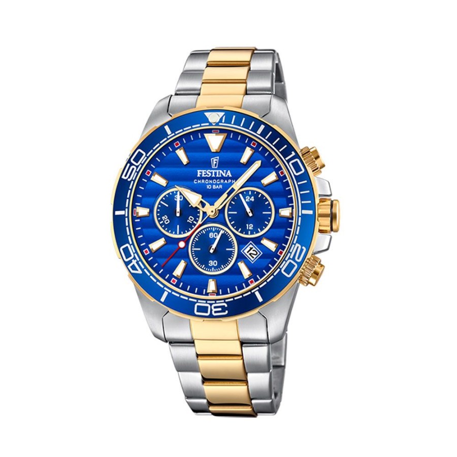 Orologi Festina Orologi Festina Uomo | Orologio Festina Uomo Modello Chrono In Acciaio Placcato Oro Mm. 44.3 Con Quadrante Blu