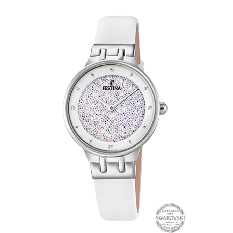 Orologi Festina Orologi Festina Donna | Orologio Donna Festina Nuovo Modello Mademoiselle In Acciaio Cassa Mm. 30 Con Cristalli Swarovski E Cinturino In Pelle Bianco