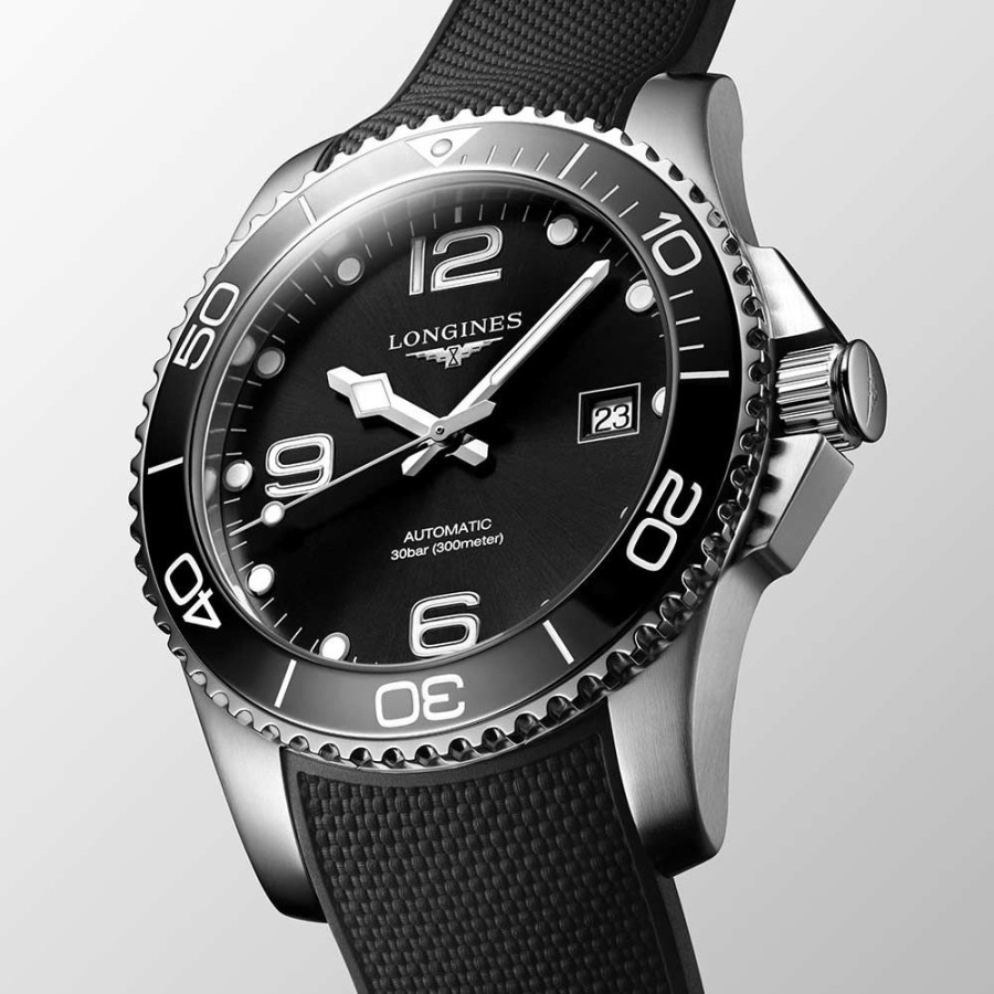 Orologi Longines Orologi Longines Uomo | Orologio Longines Hydroconquest Nero Caucciu Automatico 39 Mm