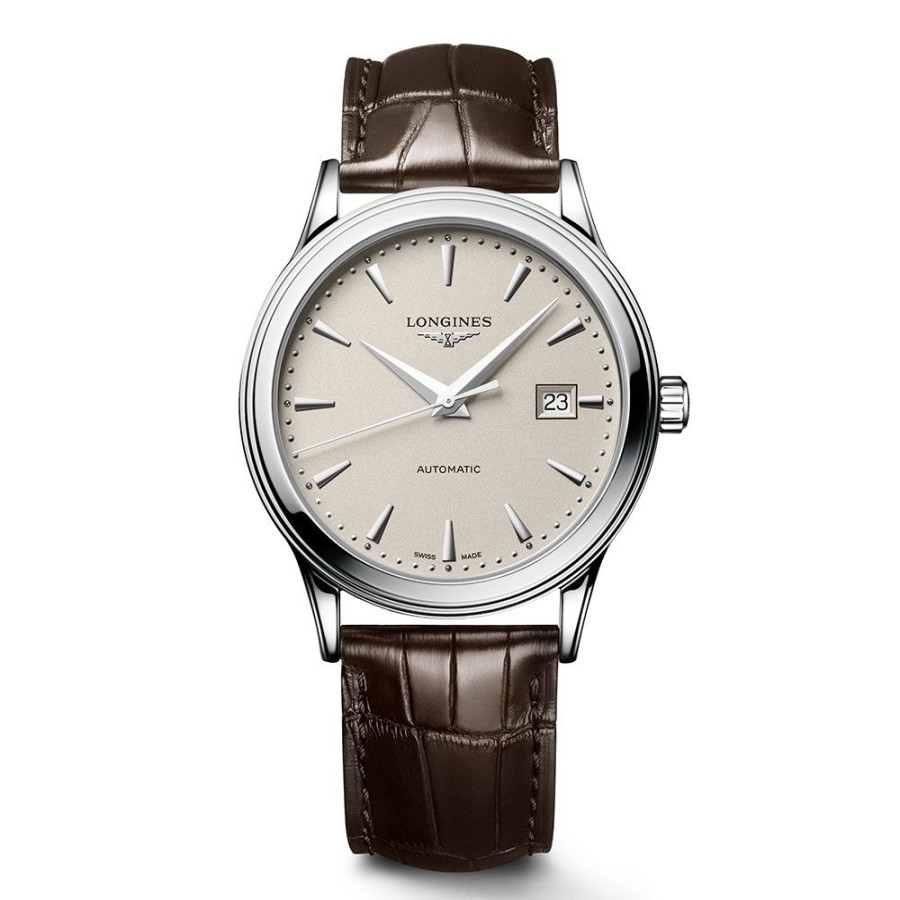 Orologi Longines Orologi Longines Uomo | Orologio Longines Flagship Automatico Beige Pelle Marrone 40 Mm