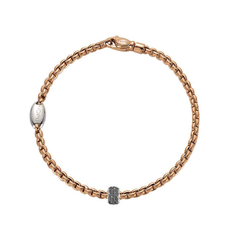 Gioielli Fope Gioielli Fope Uomo | Bracciale Fope Collezione Eka In Oro Rosa Con Diamanti Neri