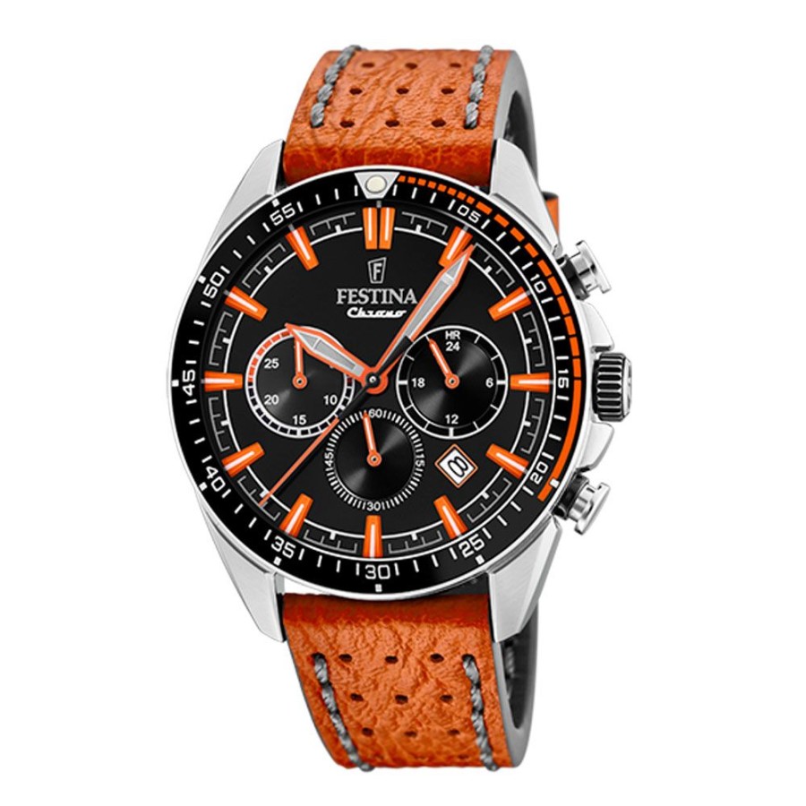 Orologi Festina Orologi Festina Uomo | Orologio Festina Uomo Chrono Sport In Acciaio E Pelle 44 Mm