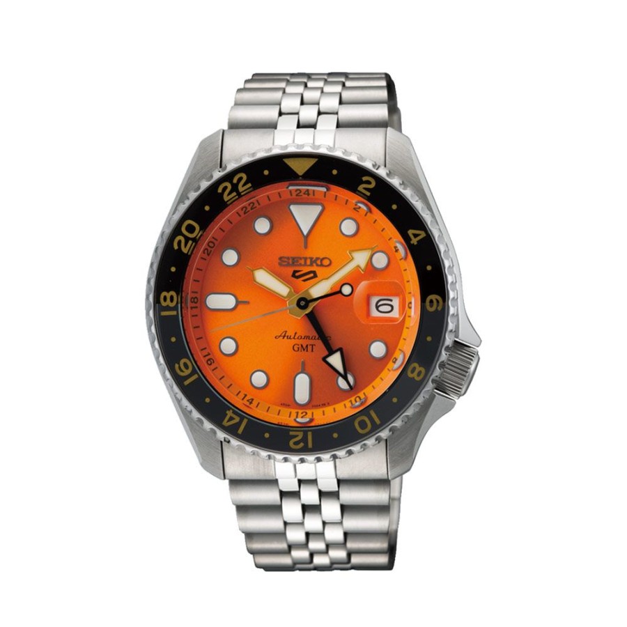 Orologi Seiko Orologi Seiko Uomo | Orologio Seiko 5 Sport Gmt Arancione Automatico 42,5 Mm Ssk005K1