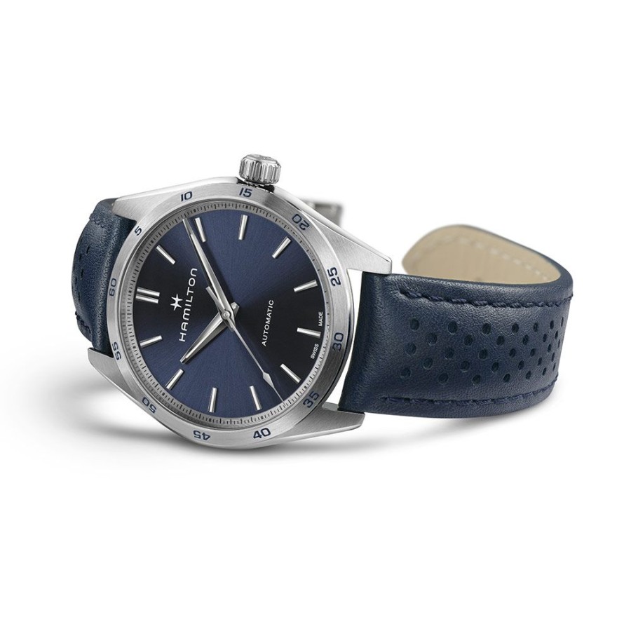 Orologi Hamilton Orologi Hamilton Uomo | Orologio Hamilton Jazzmaster Performer Auto Blu Acciaio Pelle Blu 38 Mm