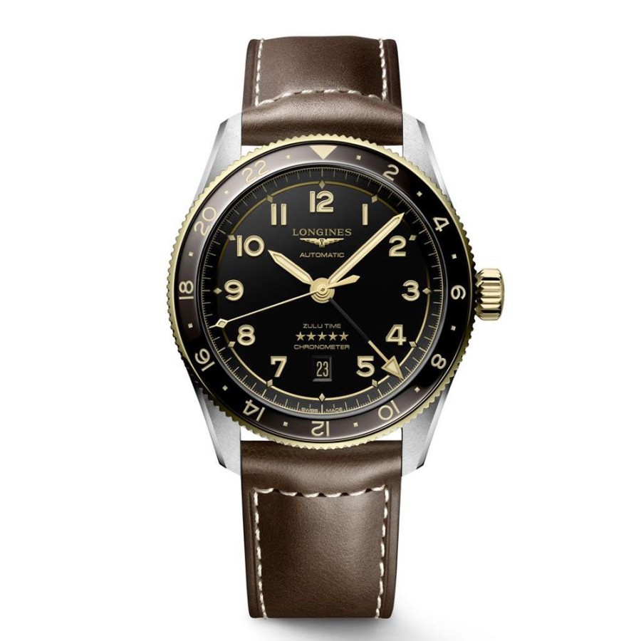 Orologi Longines Orologi Longines Uomo | Orologio Longines Zulu Pelle Acciaio Oro Automatico Antracite 42 Mm