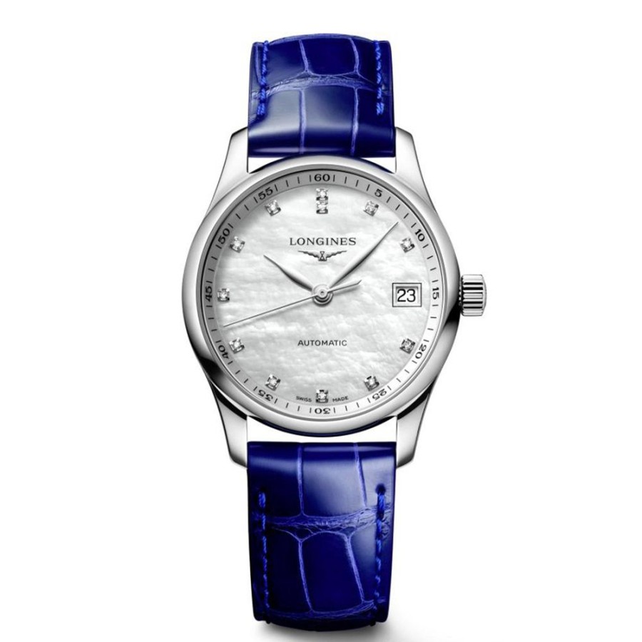 Orologi Longines Orologi Longines Donna | Orologio Longines Master Collection Automatico Madreperla Pelle Blu 34 Mm