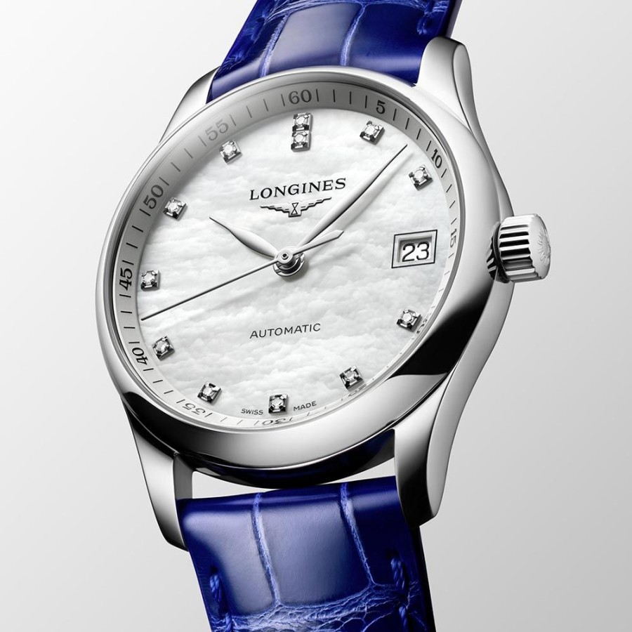 Orologi Longines Orologi Longines Donna | Orologio Longines Master Collection Automatico Madreperla Pelle Blu 34 Mm