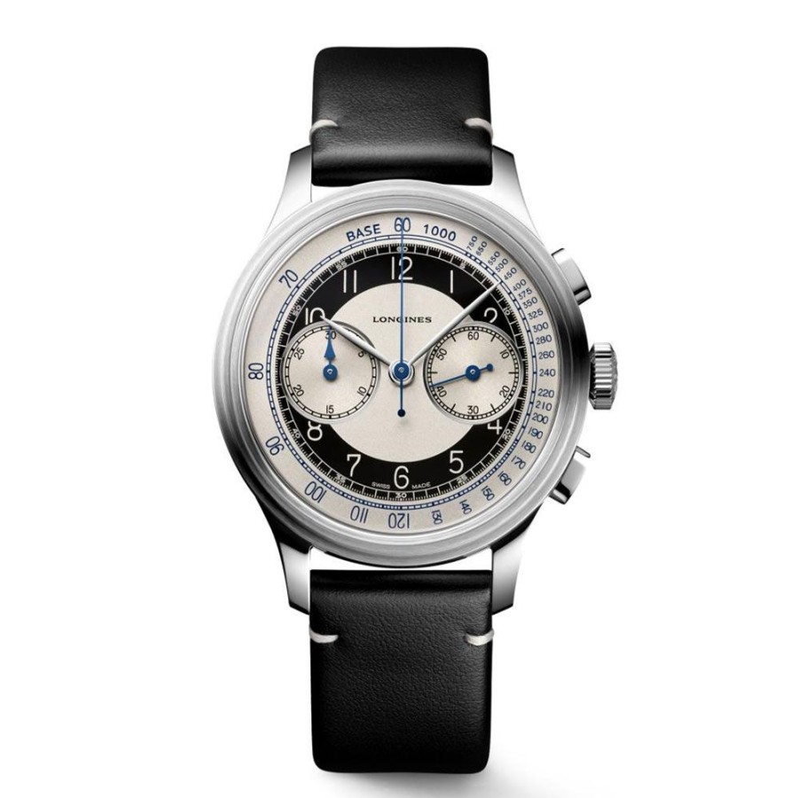 Orologi Longines Orologi Longines Uomo | Orologio Longines Heritage Classic Chronograph Automatico Acciaio Argento Pelle Nero 40 Mm