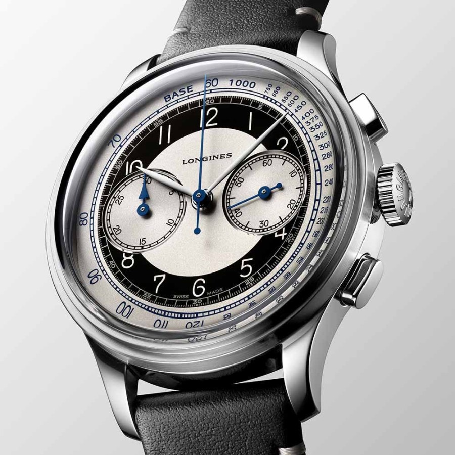 Orologi Longines Orologi Longines Uomo | Orologio Longines Heritage Classic Chronograph Automatico Acciaio Argento Pelle Nero 40 Mm