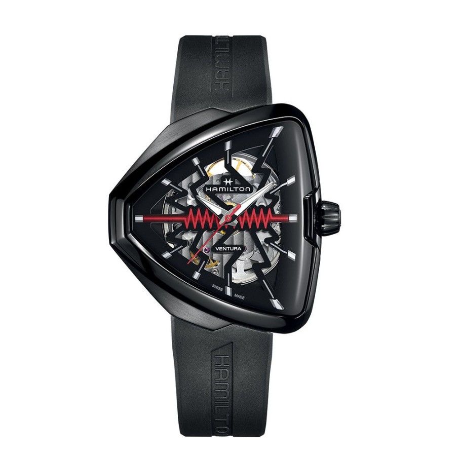 Orologi Hamilton Orologi Hamilton Uomo | Orologio Hamilton Ventura Elvis80 Skeleton Auto Acciaio Nero 42,5 X 44,6 Mm