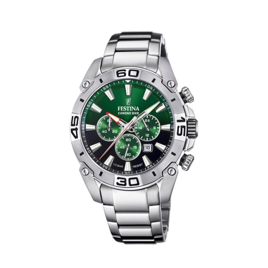 Orologi Festina Orologi Festina Uomo | Orologio Festina Chrono Bike Verde Acciaio 45,5 Mm