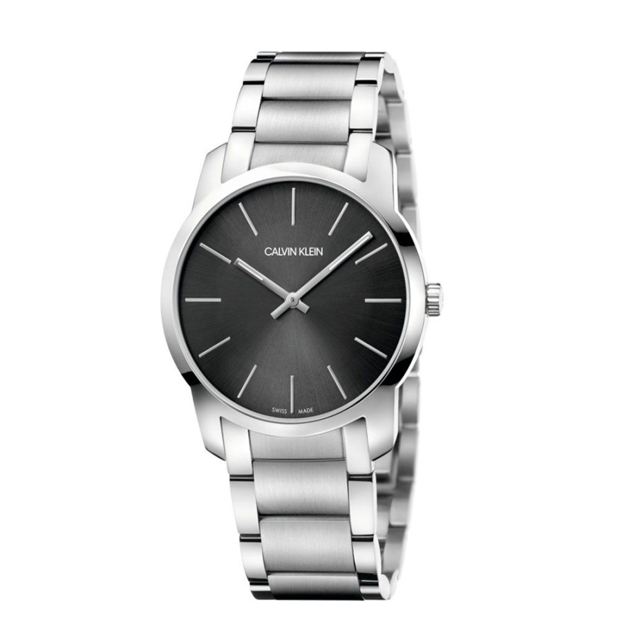 Orologi Calvin Klein Outlet Orologi | Orologio Calvin Klein Donna City Con Quadrante Grigio Freddo Mm. 37 In Acciaio