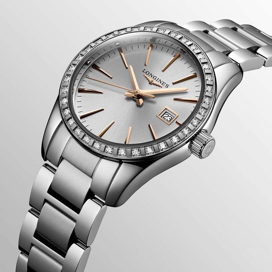 Orologi Longines Orologi Longines Donna | Orologio Conquest Classic Quarzo Acciaio Argento Raggi Di Sole 29,50 Mm