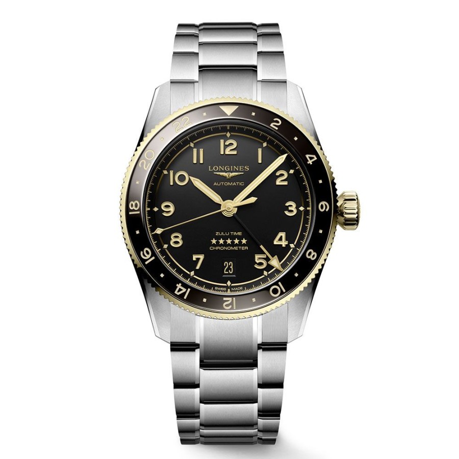 Orologi Longines Orologi Longines Uomo | Orologio Longines Zulu Acciaio E Oro Antracite 39 Mm