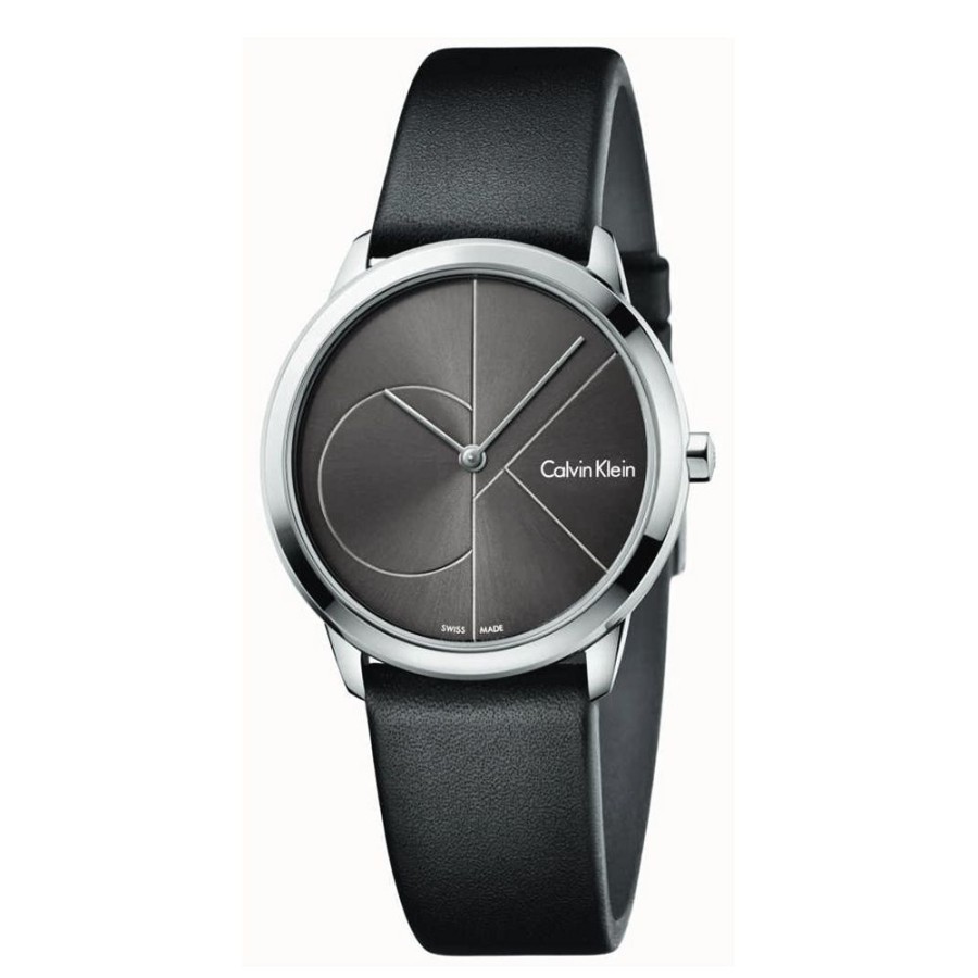 Orologi Calvin Klein Outlet Orologi | Orologio Calvin Klein Donna Collezione Minimal Grigio Freddo Con Cinturino In Pelle Nero Mm. 35