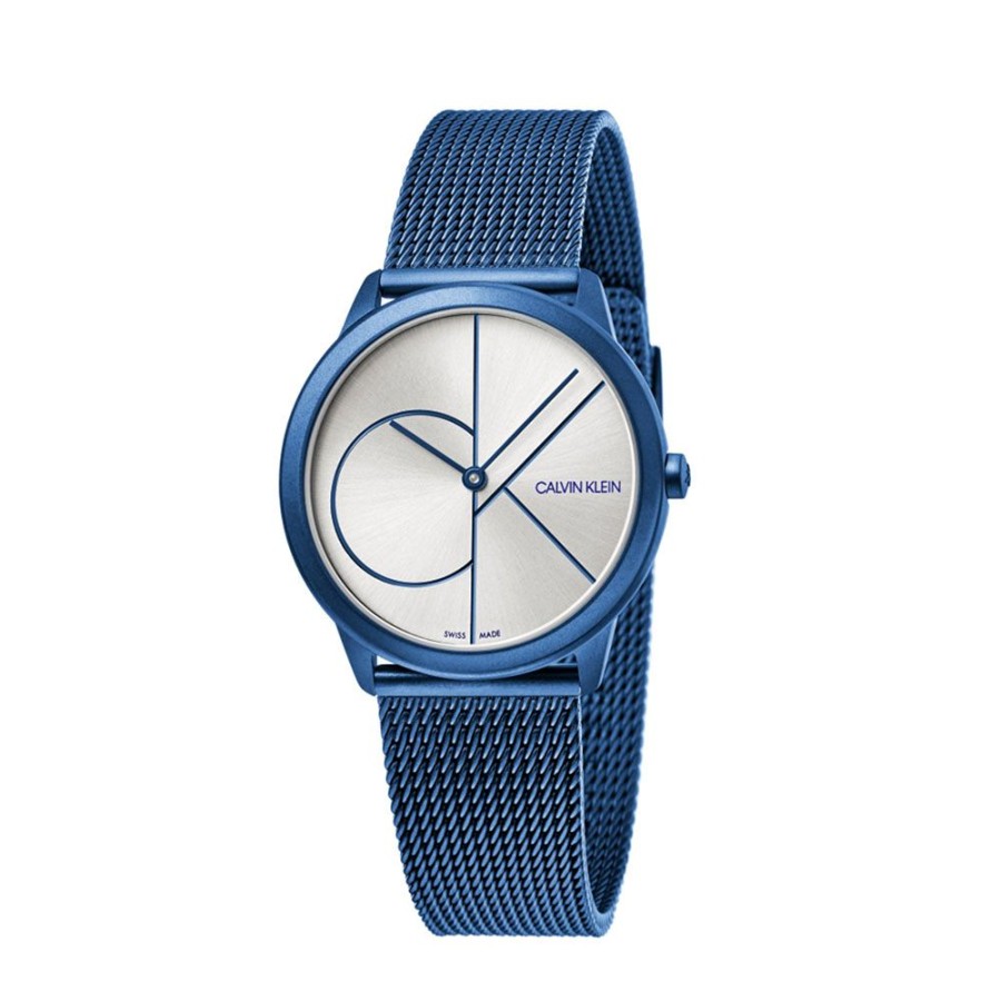 Orologi Calvin Klein Outlet Orologi | Orologio Calvin Klein Donna Minimal In Acciaio Pvd Blu Quadrante Argento Mm. 35 Con Cinturino Maglia Milano