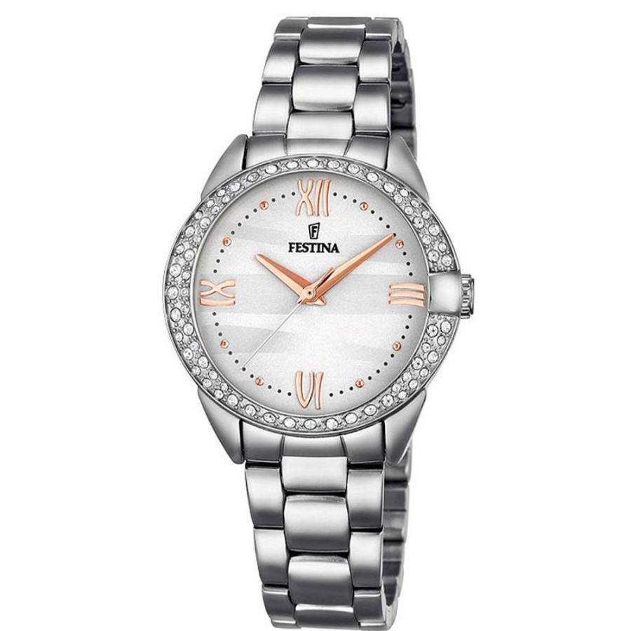 Orologi Festina Orologi Festina Donna | Orologio Festina Donna Nuova Collezione Mademoiselle Bianco In Acciaio Con Lunetta In Strass