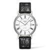 Orologi Longines Orologi Longines Uomo | Orologio Longines Automatico Acciaio Bianco Pelle Nera 38,5 Mm