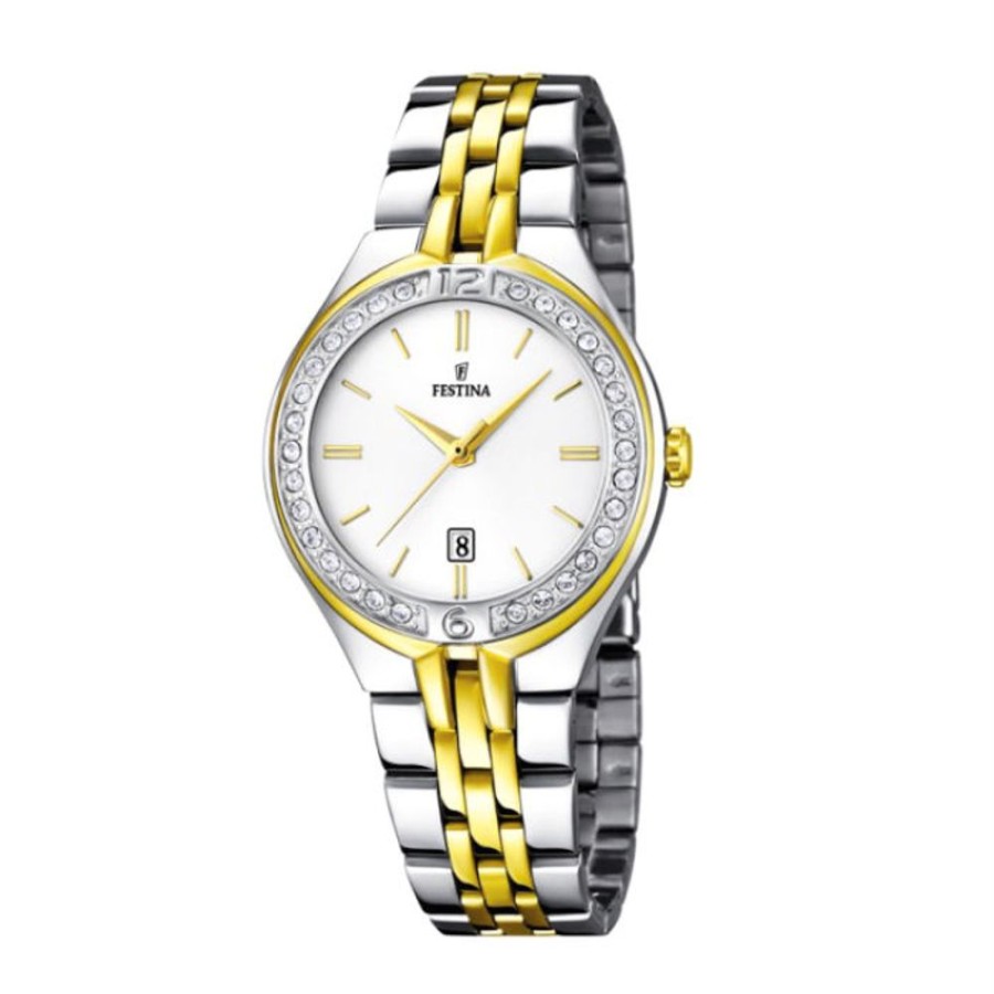 Orologi Festina Orologi Festina Donna | Orologio Festina Donna In Acciaio Placcato Oro Giallo E Lunetta In Strass