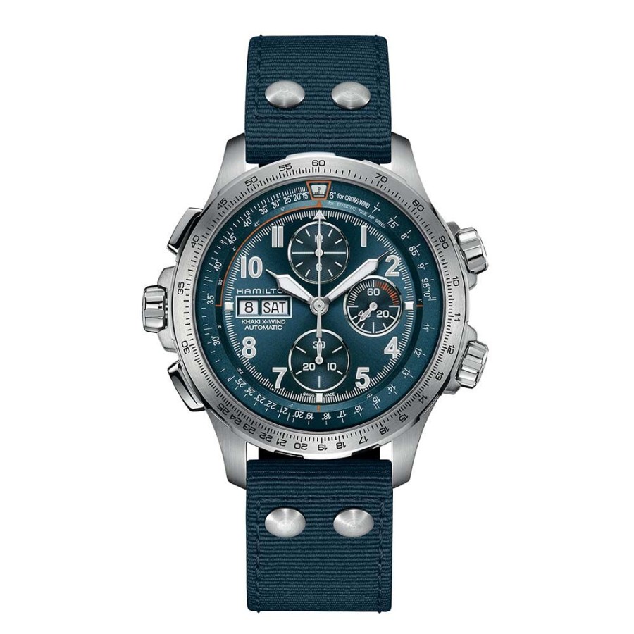 Orologi Hamilton Orologi Hamilton Uomo | Orologio Hamilton Khaki Aviation X-Wind Auto Chrono Acciaio Blu Tessuto Blu 45 Mm