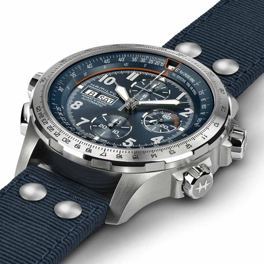 Orologi Hamilton Orologi Hamilton Uomo | Orologio Hamilton Khaki Aviation X-Wind Auto Chrono Acciaio Blu Tessuto Blu 45 Mm