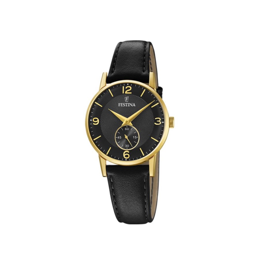 Orologi Festina Orologi Festina Donna | Orologio Festina Nero Dorato Pelle 29 Mm