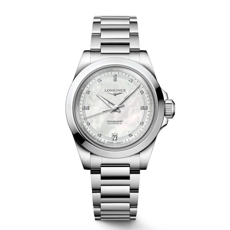 Orologi Longines Orologi Longines Donna | Orologio Longines Conquest 2023 Automatico Madreperla Con Diamanti 34 Mm