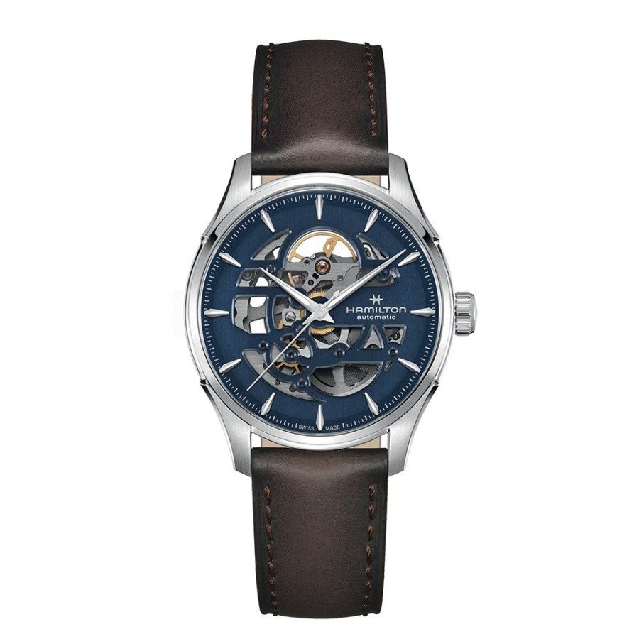 Orologi Hamilton Orologi Hamilton Uomo | Orologio Hamilton Jazzmaster Skeleton Auto Pelle Quadrante Blu 40 Mm