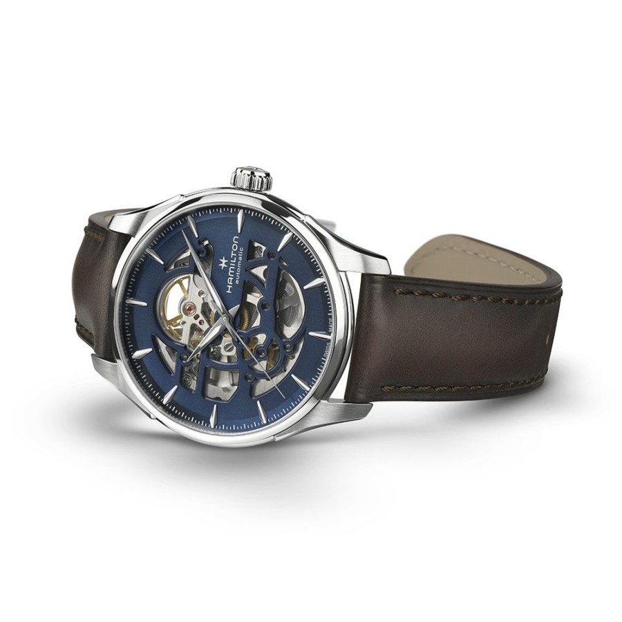 Orologi Hamilton Orologi Hamilton Uomo | Orologio Hamilton Jazzmaster Skeleton Auto Pelle Quadrante Blu 40 Mm