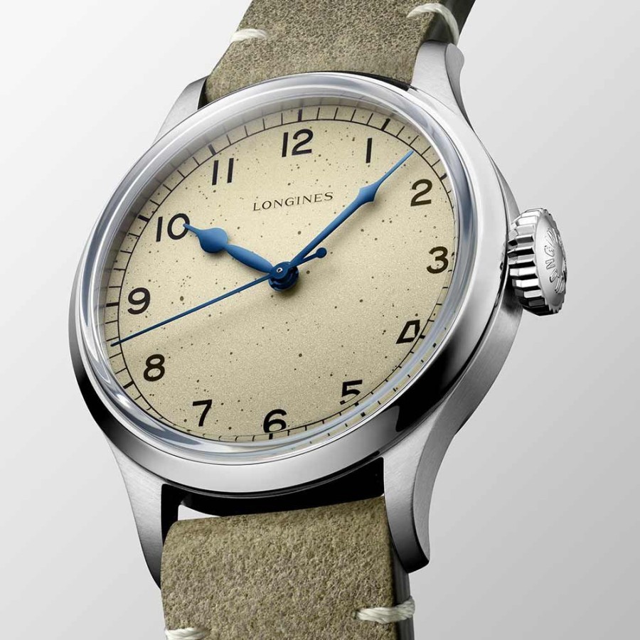 Orologi Longines Orologi Longines Uomo | Orologio Longines Heritage Military Automatico Argento Pelle Verde 38,5 Mm