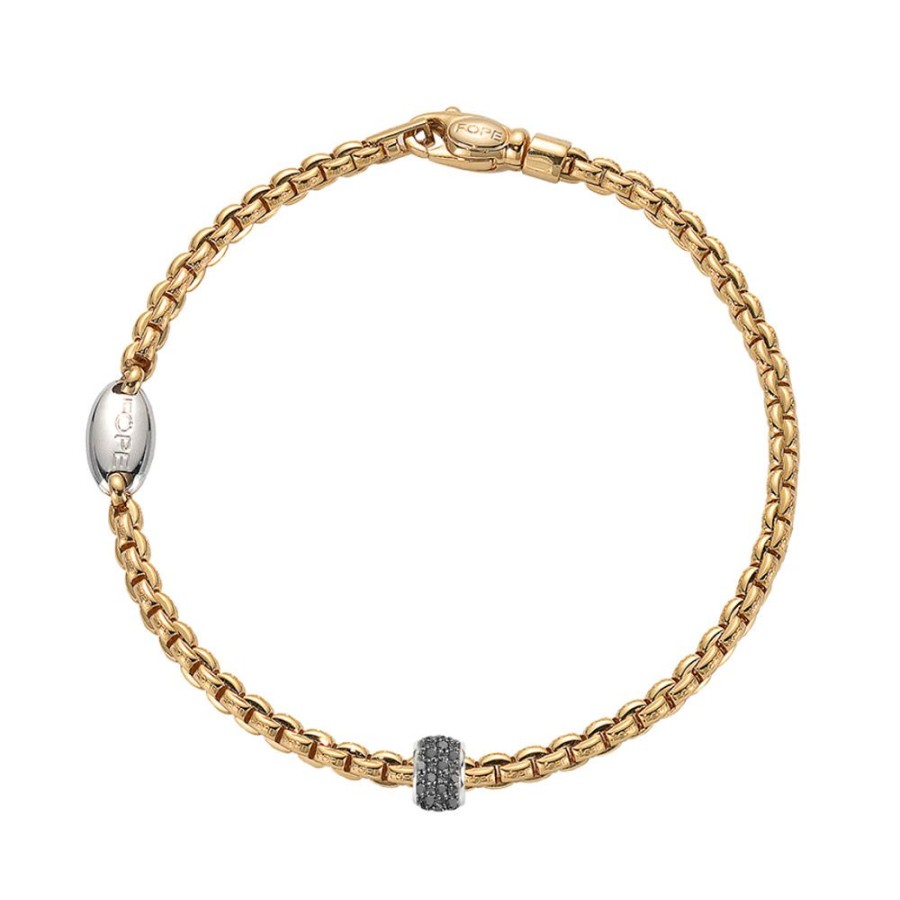 Gioielli Fope Gioielli Fope Uomo | Bracciale Fope Collezione Eka In Oro Giallo Con Diamanti Neri