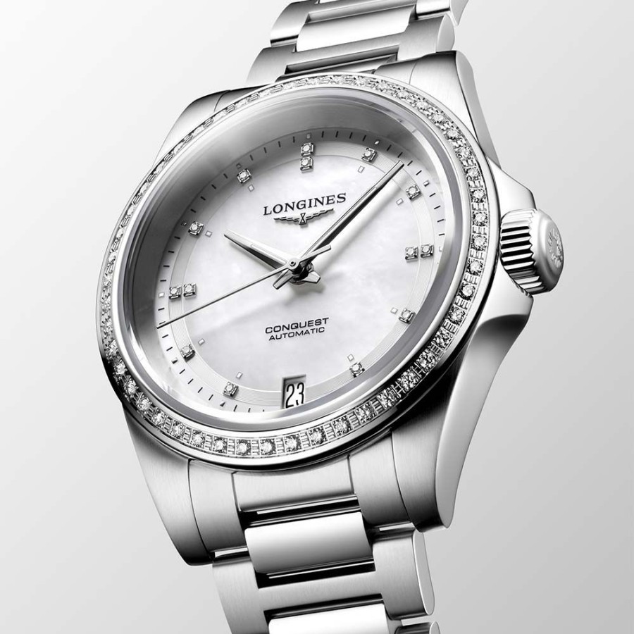 Orologi Longines Orologi Longines Donna | Orologio Longines Conquest 2023 Automatico Madreperla Con Diamanti 34 Mm