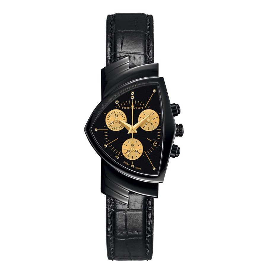 Orologi Hamilton Orologi Hamilton Uomo | Orologio Hamilton Ventura L Chrono Quartz Acciaio Nero Pelle Nera 32,3 X 51,3 Mm