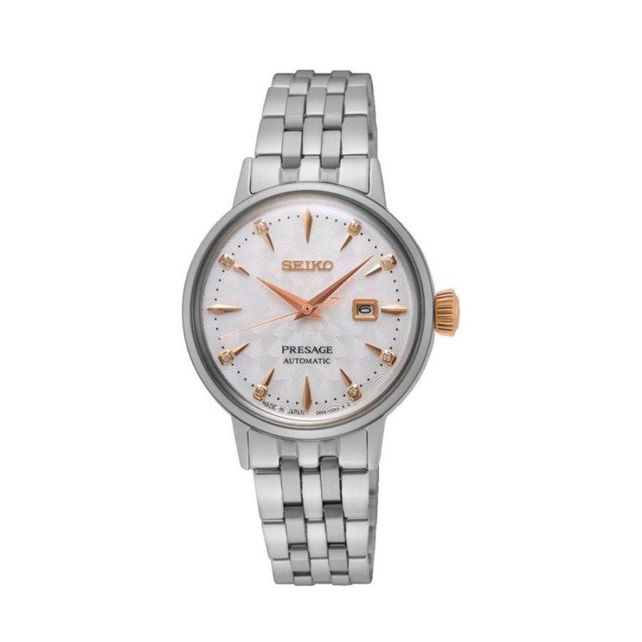 Orologi Seiko Orologi Seiko Donna | Orologio Seiko Presage Automatico Acciaio Bianco Con Diamanti 28 Mm Sre009J1