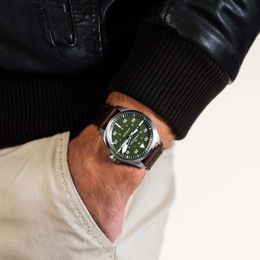 Orologi Hamilton Orologi Hamilton Uomo | Orologio Hamilton Khaki Aviation Pilot Verde Auto 42Mm