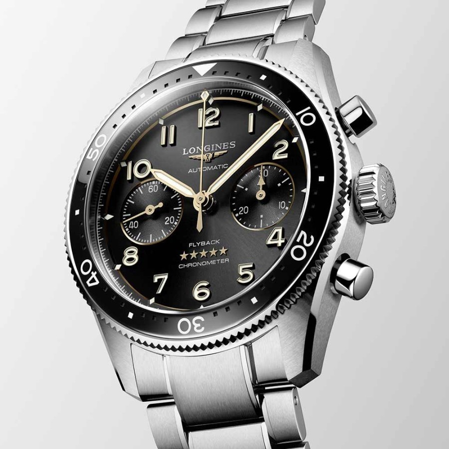 Orologi Longines Orologi Longines Uomo | Orologio Longines Spirit Flyback Automatico Acciaio Nero 42 Mm