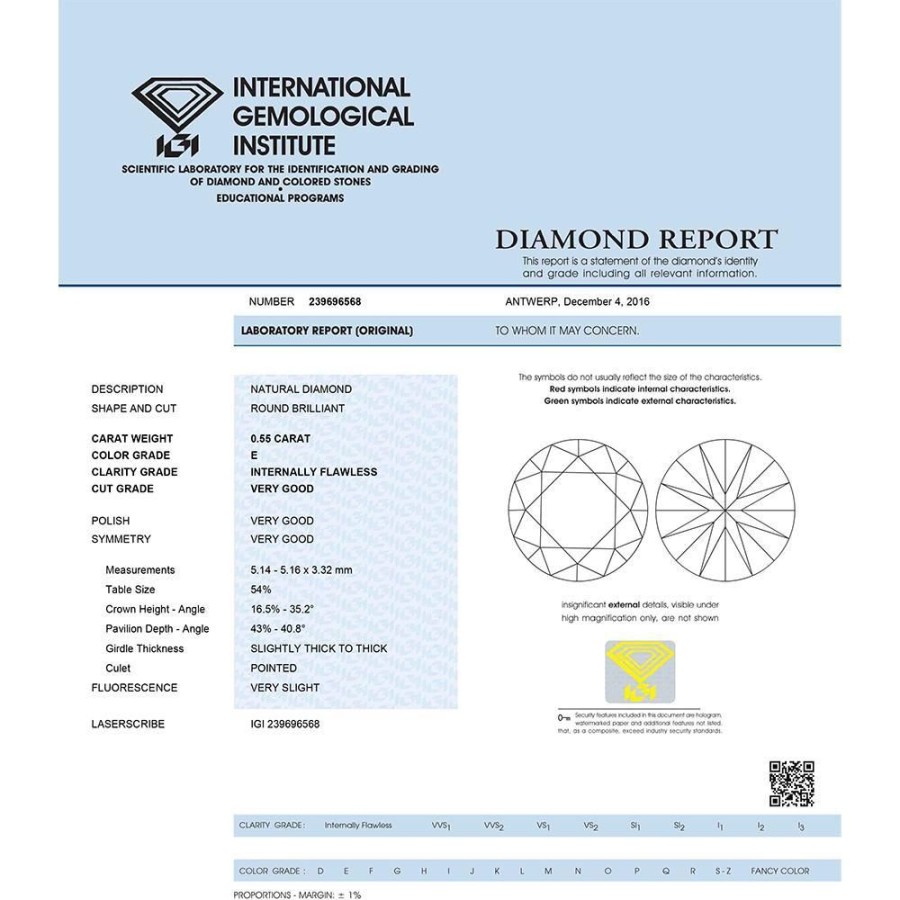 Diamanti Fabio Ferro i Gioielli | Diamante Da Investimento In Blister Con Certificato Igi Taglio Brillante Carati 0,55 E If