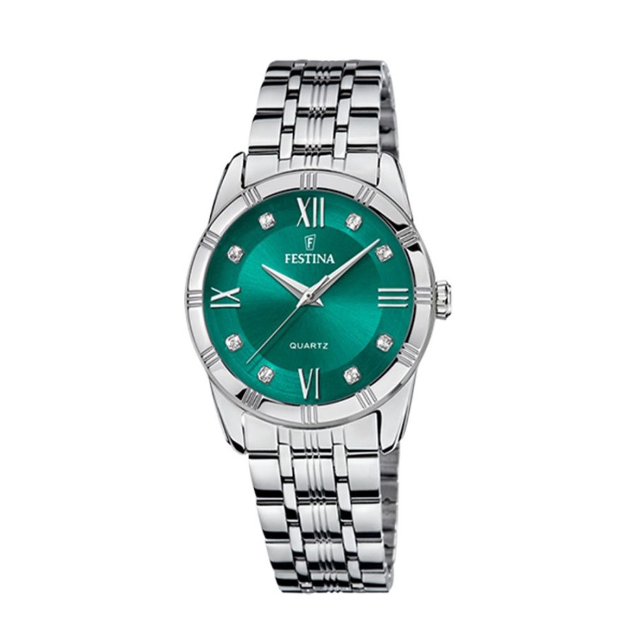 Orologi Festina Orologi Festina Donna | Orologio Festina Glamour Verde Bracciale Acciaio 32 Mm