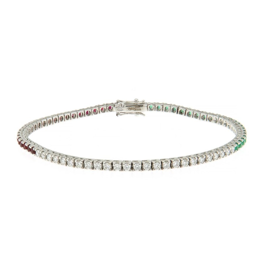 Gioielli Fabio Ferro i Gioielli Bracciali Tennis | Bracciale Tennis Fabio Ferro Italy In Oro Bianco Con Diamanti Rubini Smeraldi