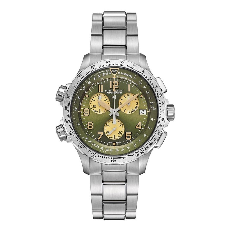 Orologi Hamilton Orologi Hamilton Uomo | Orologio Hamilton Khaki Aviation X-Wind Gmt Chrono Quartz Acciaio Verde 46 Mm