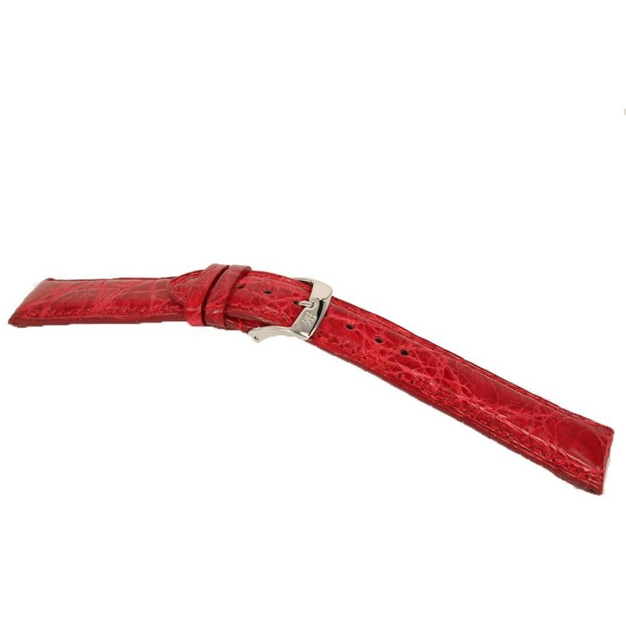 Orologi Campagnolo | Cinturino Semi Imbottito In Pelle Di Coccodrillo Colore Rosso Larghezza Ansa 16 Mm