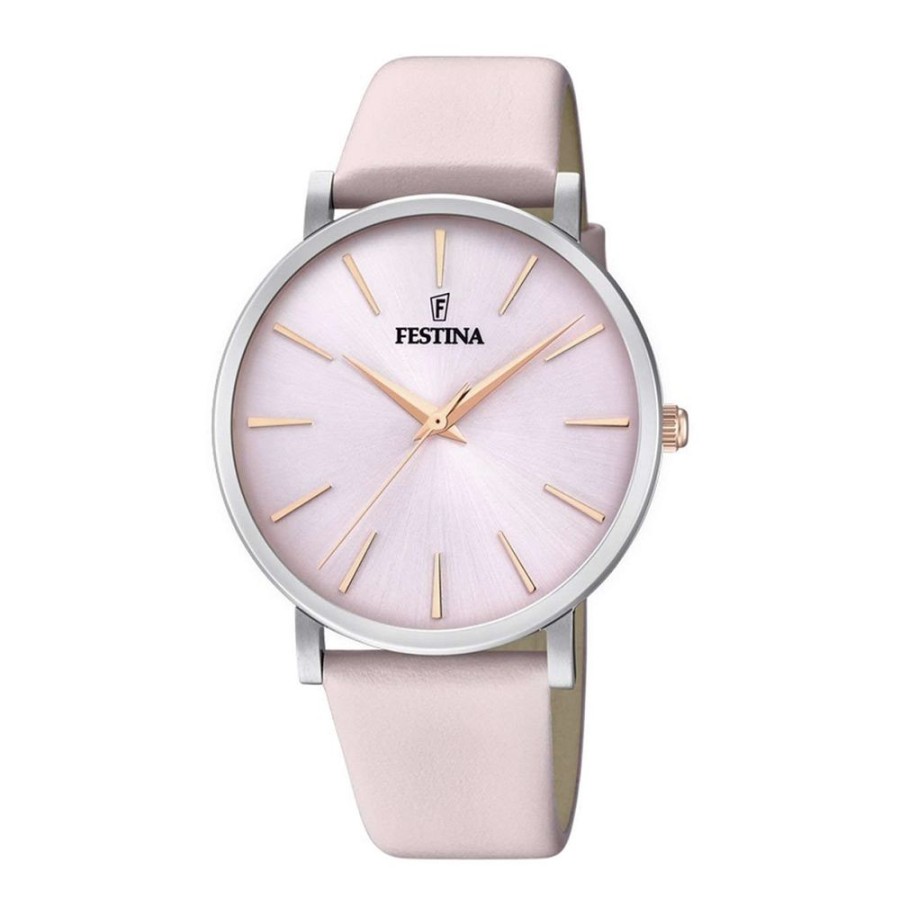 Orologi Festina Orologi Festina Donna | Orologio Festina Donna Classic In Acciaio Mm. 38 Colore Rosa Cipria Con Cinturino In Pelle Rosa