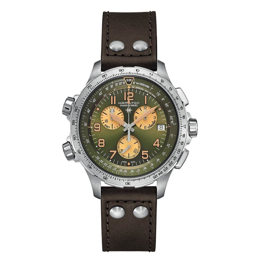 Orologi Hamilton Orologi Hamilton Uomo | Orologio Hamilton Khaki Aviation X-Wind Gmt Chrono Quartz Acciaio Verde 46 Mm