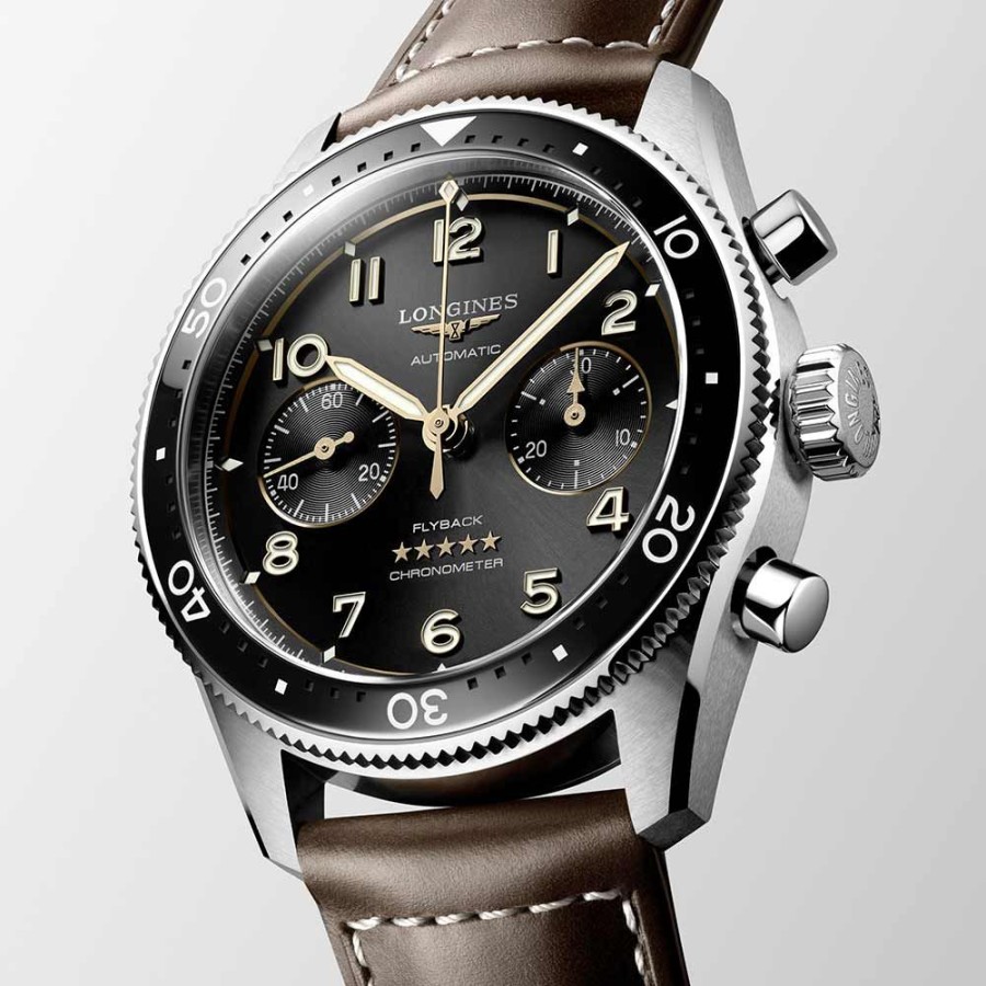 Orologi Longines Orologi Longines Uomo | Orologio Longines Spirit Flyback Automatico Nero Pelle Marrone 42 Mm