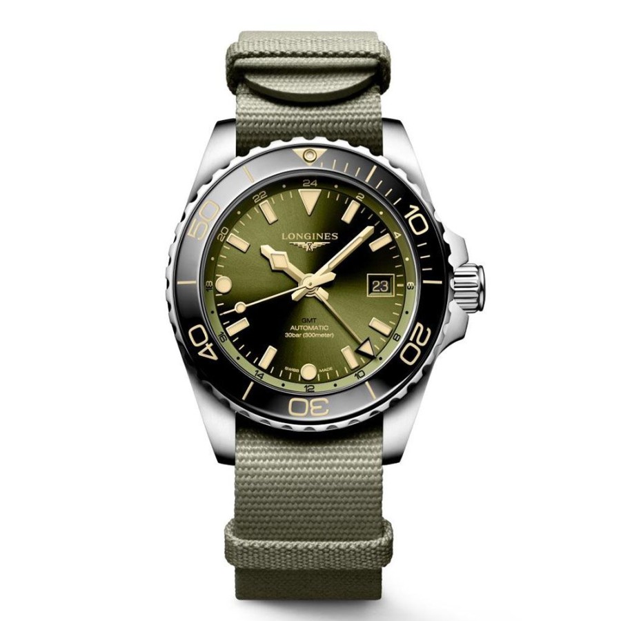 Orologi Longines Orologi Longines Uomo | Orologio Longines Hydroconquest Gmt Verde Nato 41 Mm